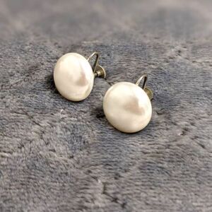 Vintage Faux Pearl Button Screw Back Earrings -Made in Japan